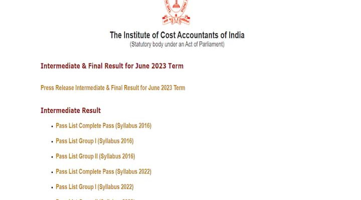 ICMAI CMA Inter Remaining Consequence 2023 Declared On icmai.in, Examine Direct Hyperlink